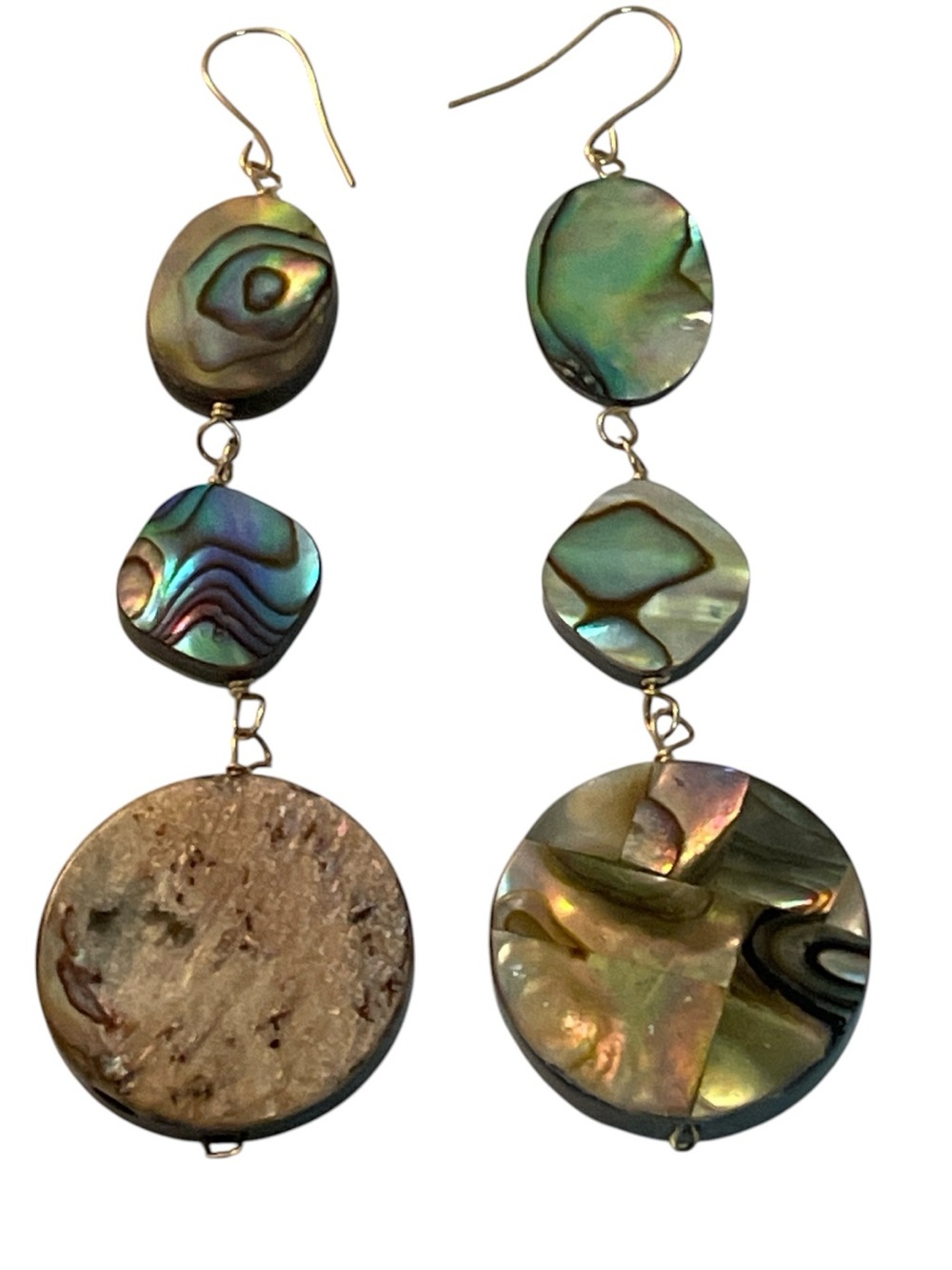 Abalone Earrings 14k Gold Dangles Drop Pierced Wire Shell Earrings